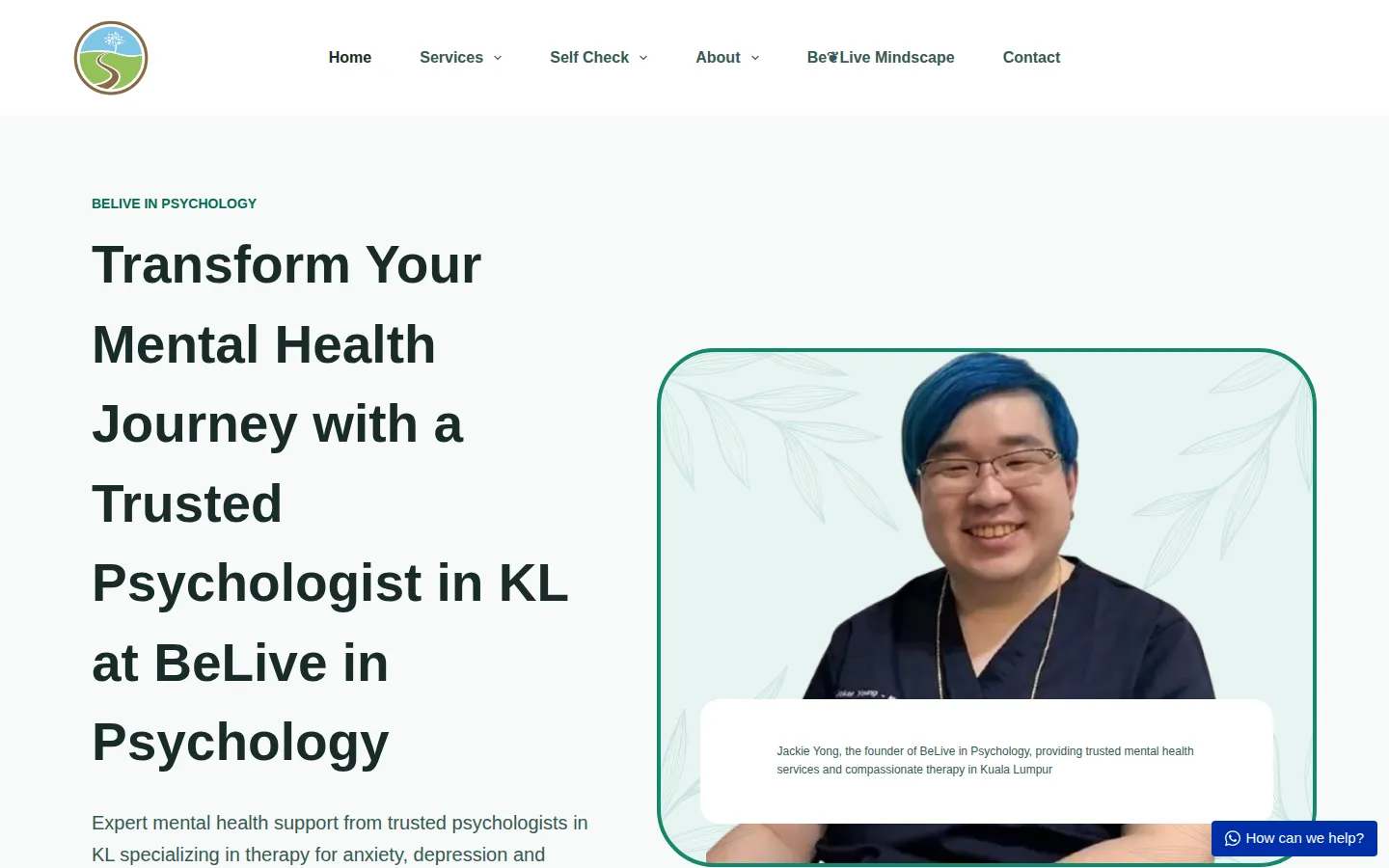 BeLive in Psychology website homepage — designed by Total Web Solutions