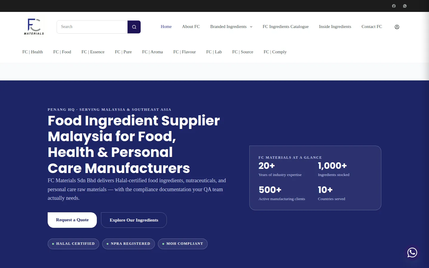 FC Materials website homepage — designed by Total Web Solutions