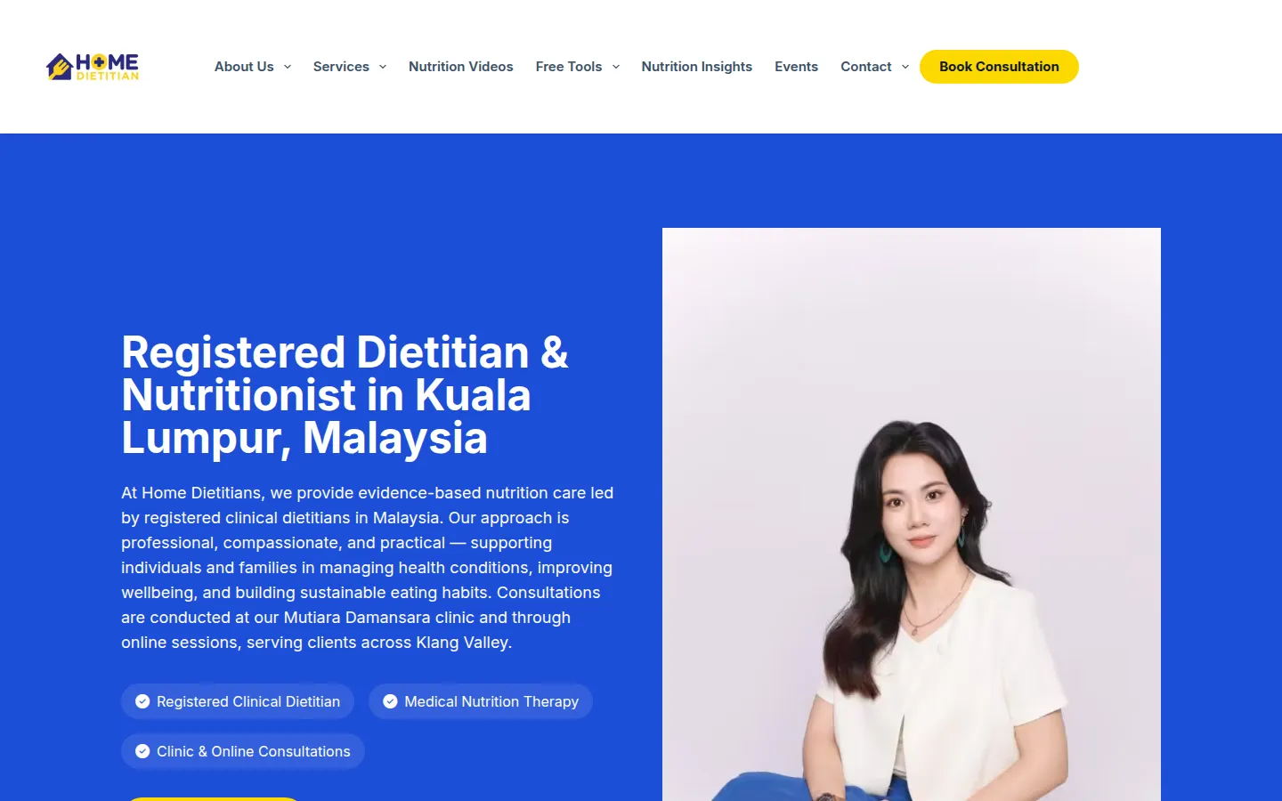 Home Dietitians website homepage — designed by Total Web Solutions