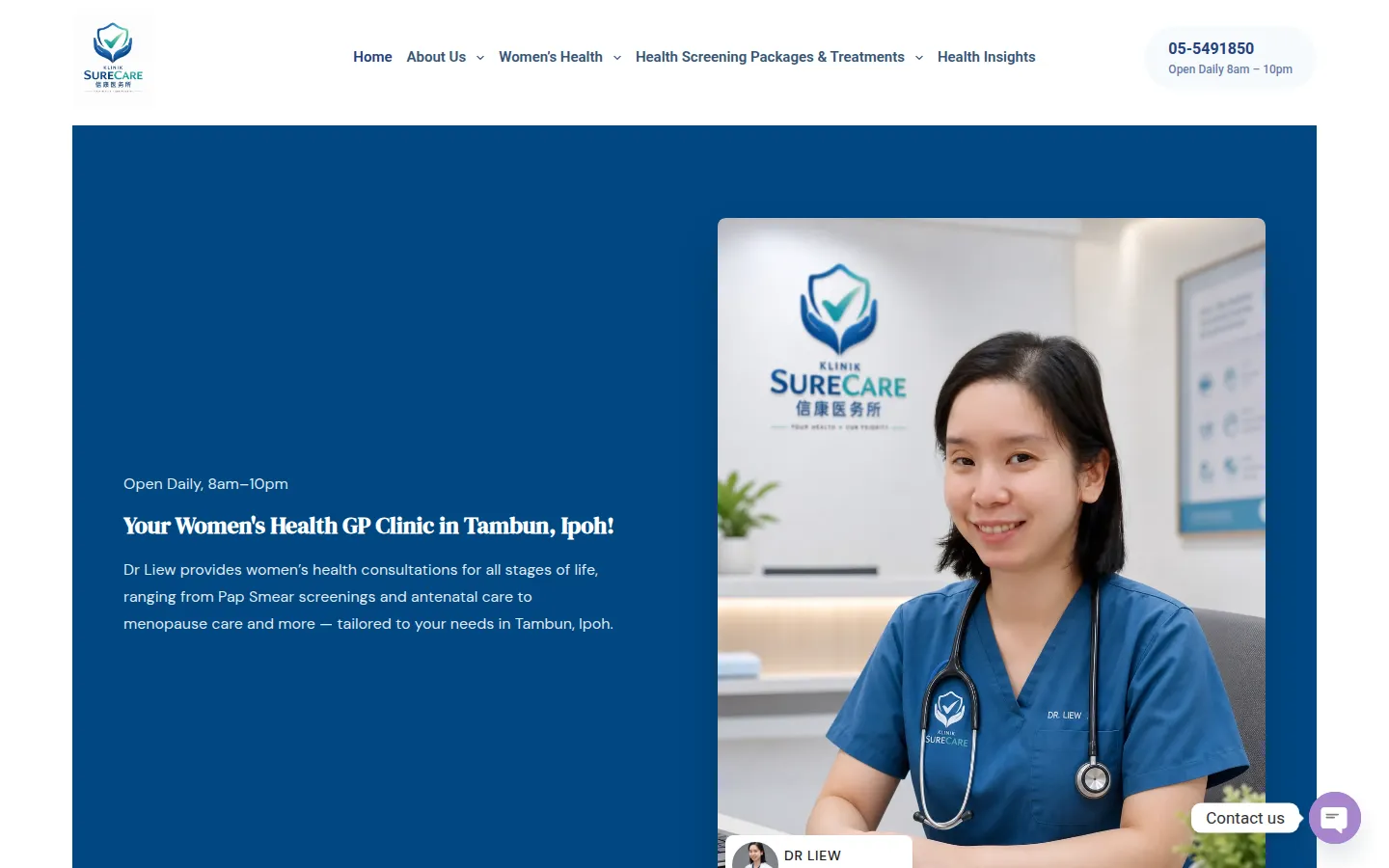 Klinik SureCare website homepage — designed by Total Web Solutions