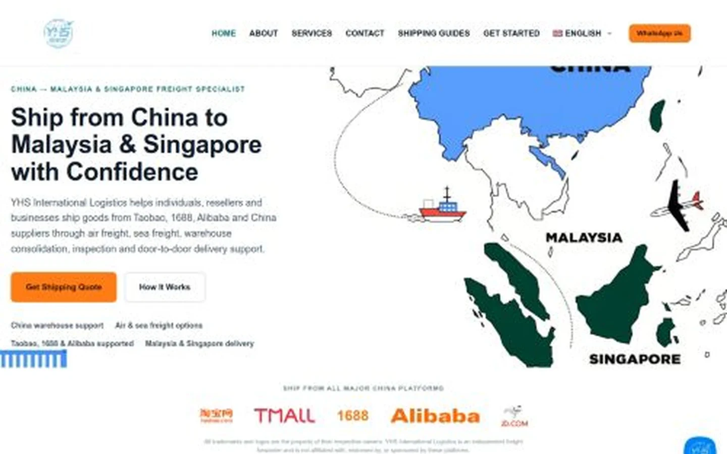YHS International Logistics website homepage — rebuilt by Total Web Solutions
