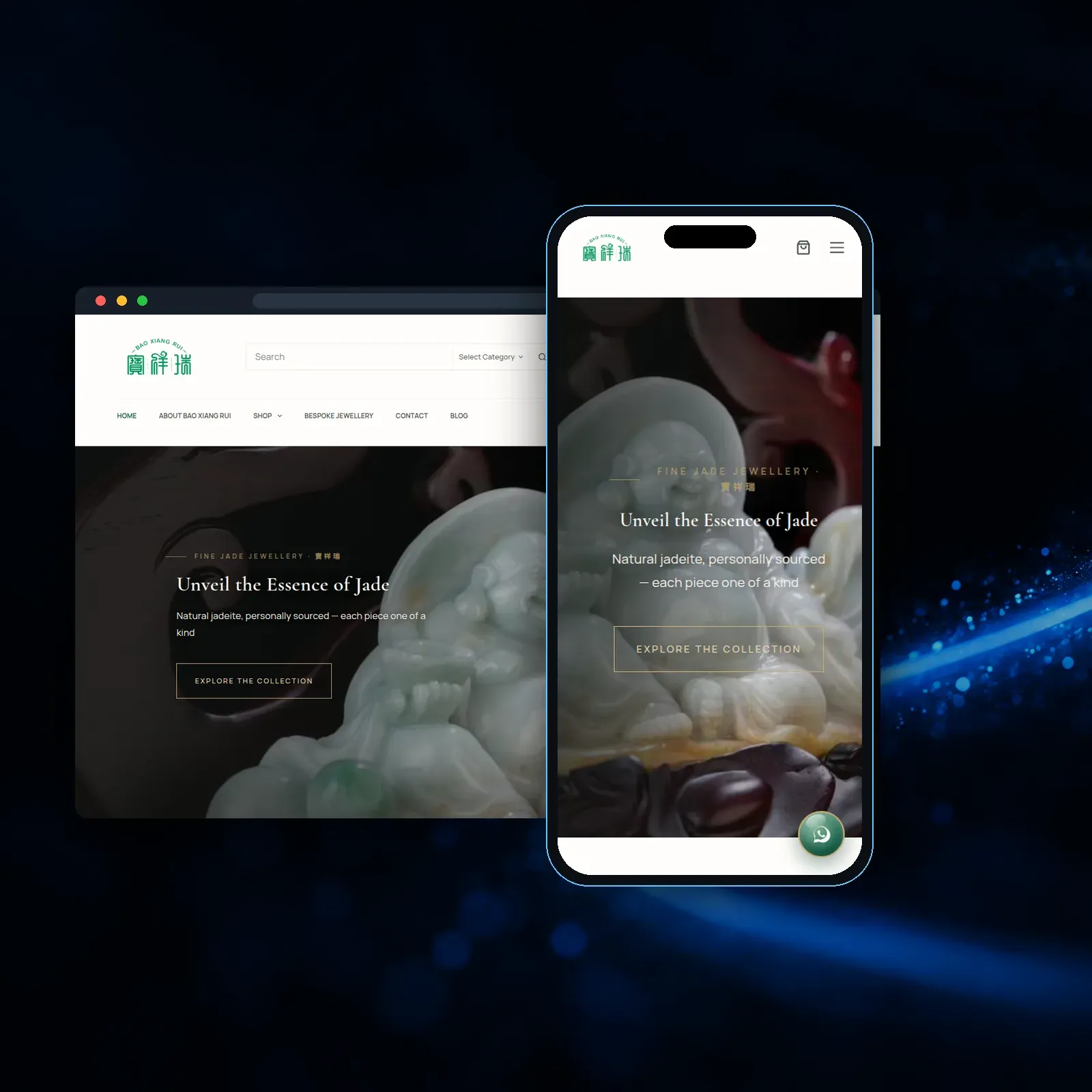 Bao Xiang Rui jade jewellery website on desktop and mobile, built by Total Web Solutions